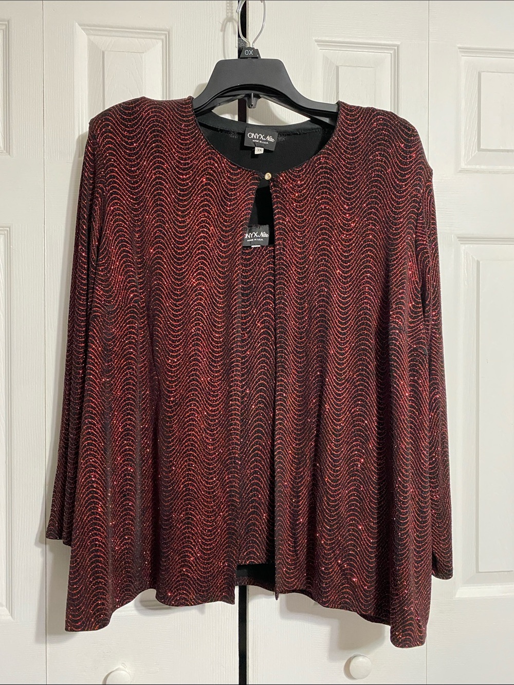SPARKLY Onyx Nite jacket & tank red & black glittery top shirt blouse size 3X